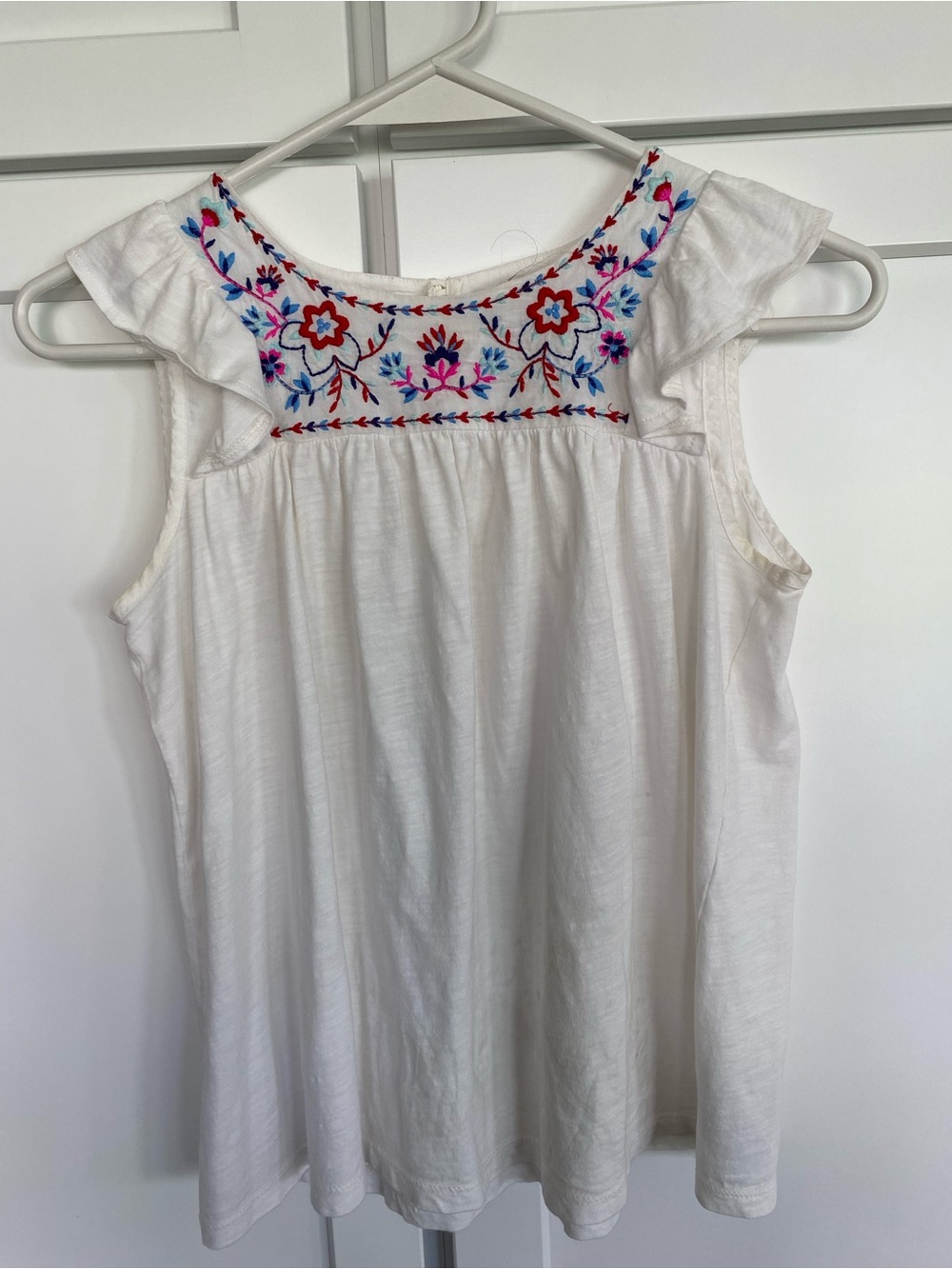 GAP Kids White Top with Red, Blue and Pink Floral Embroidery